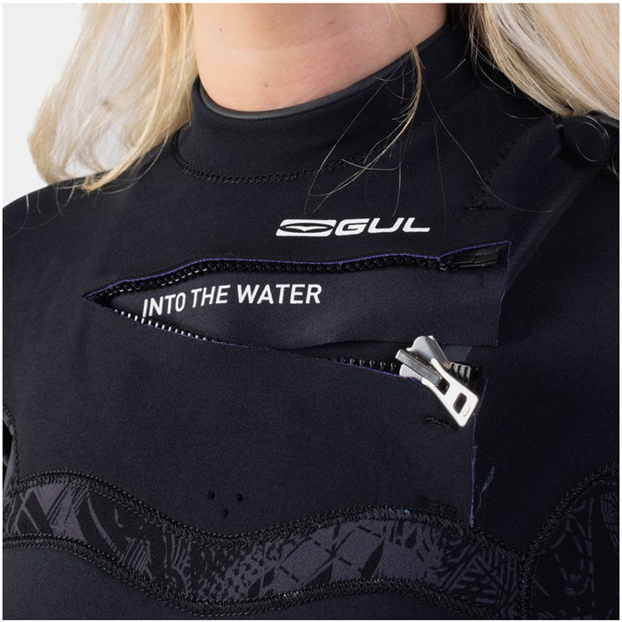 2024 Gul Womens Response FX 5/4mm Chest Zip Wetsuit RE1265-C1 - Black / Broken Palm